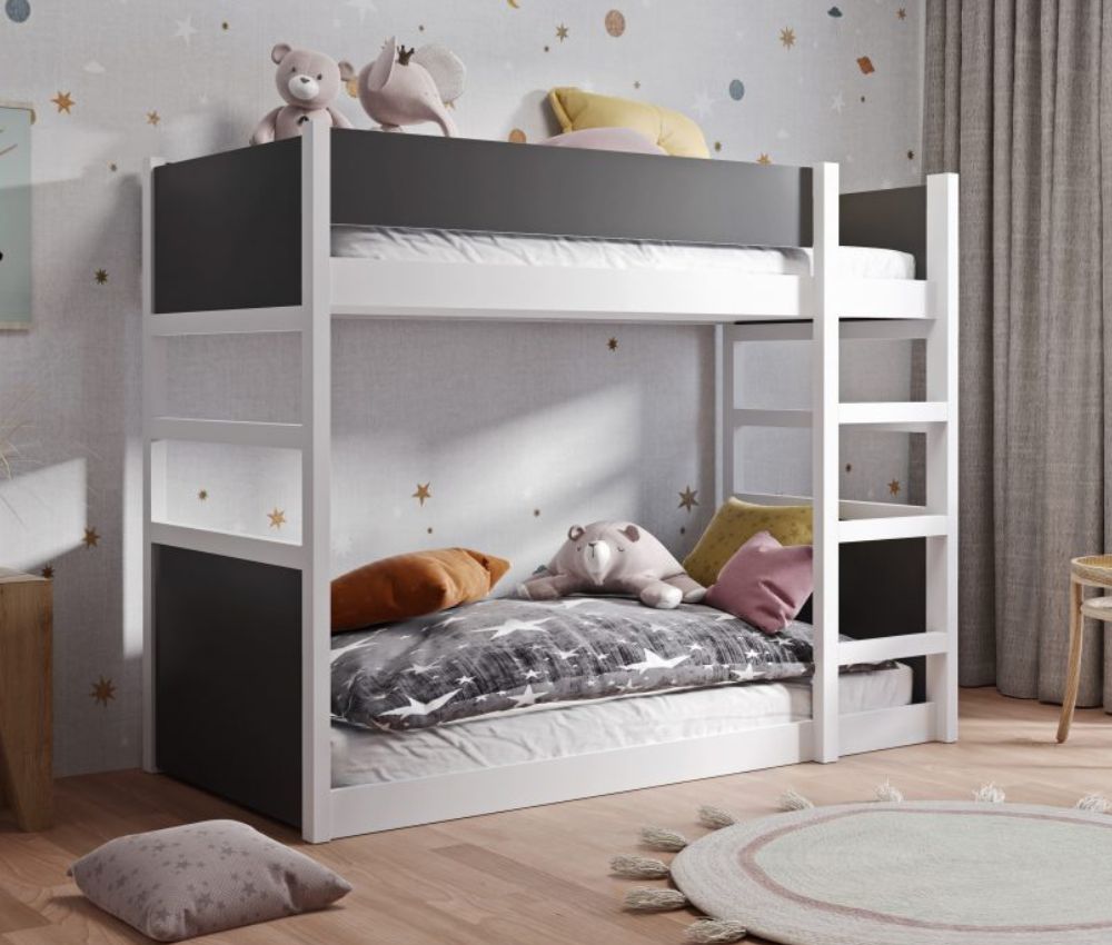 1. kép Meblobed Simon Montessori Emeletes Ágy – fehér alap,  fehér alap, antracit kiegészítő