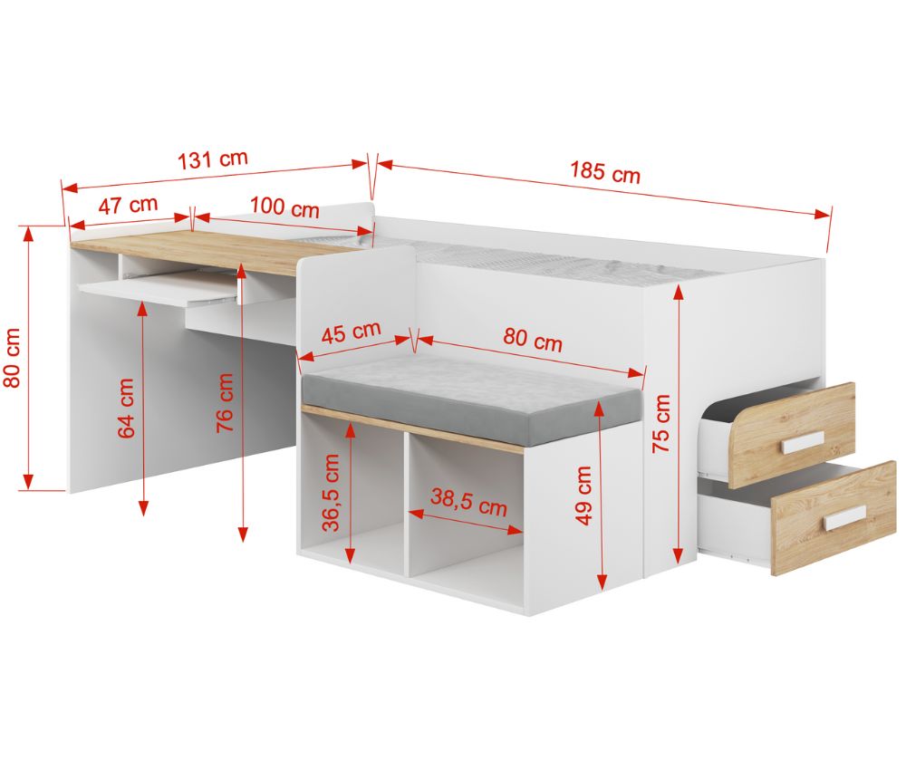 3. kép Meblobed Megan – fehér alap, shetland tölgy kiegészítő, Amber 802 párna szövet, 90x200