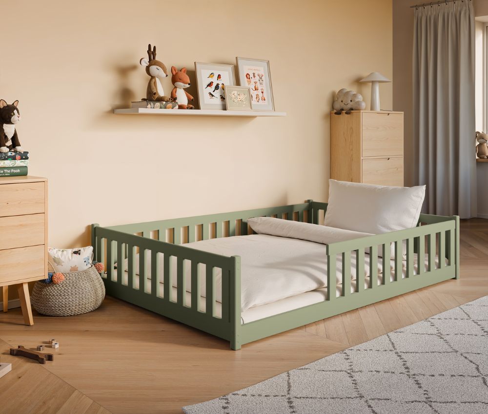 Lano Mati olivazöld Montessori gyerekágy 140x200