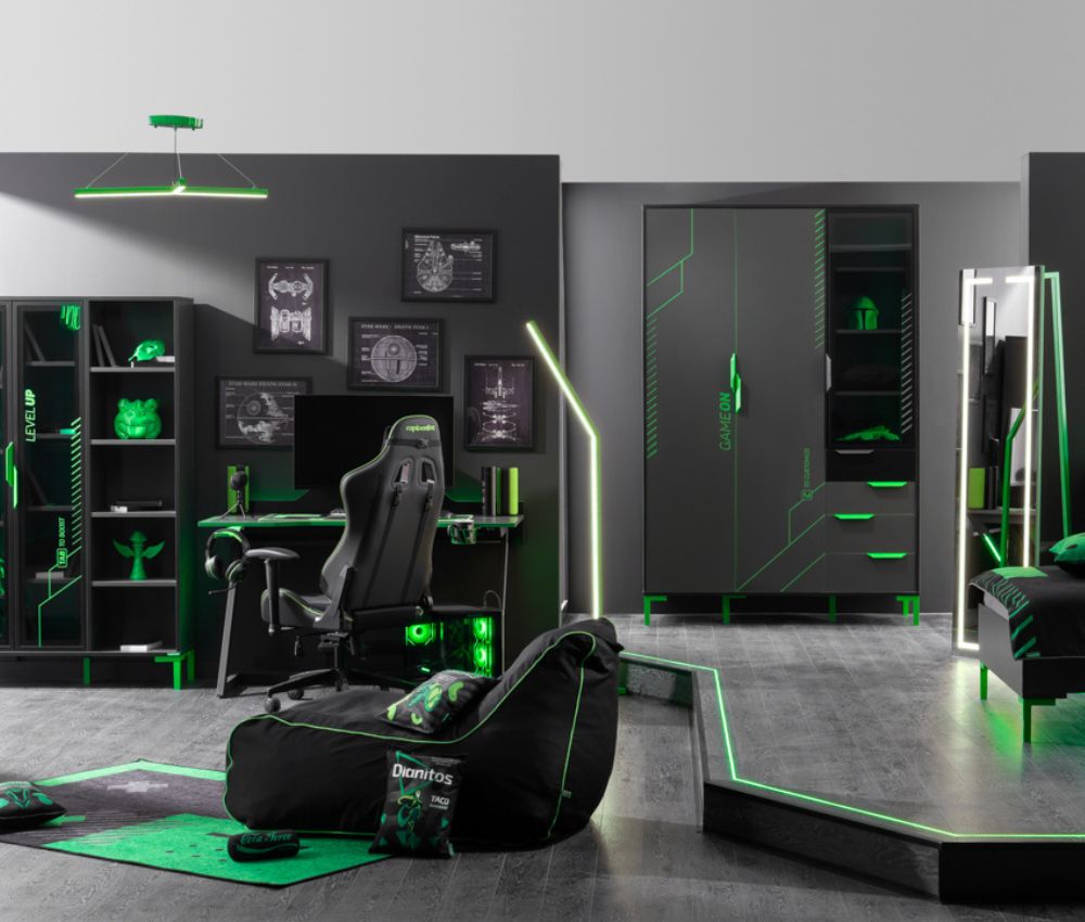 Caploonba Targon szekrény üveg vitrines résszel és gamer dizájnnal