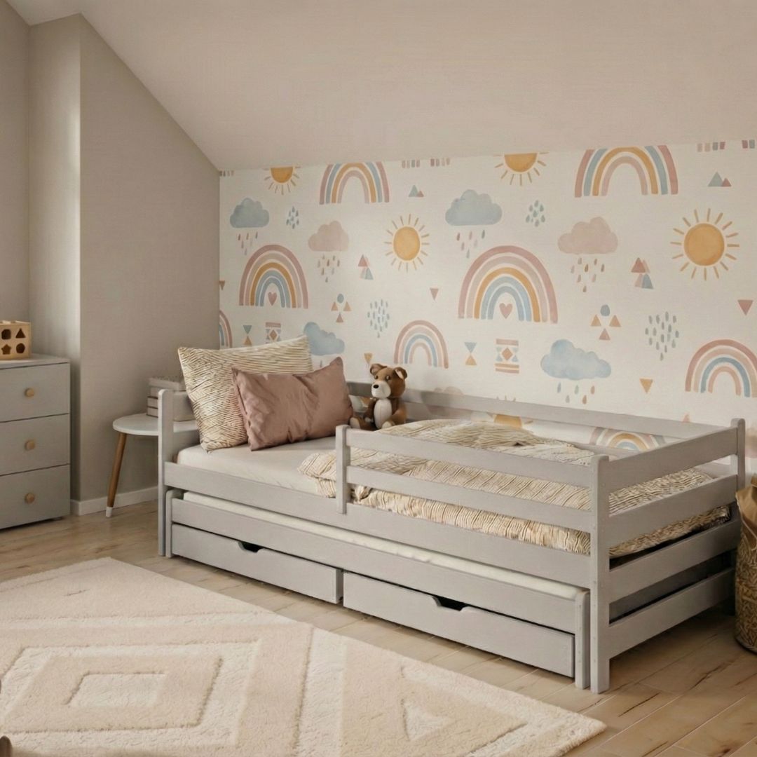 Lano Habi Gyerekágy Pótággyal és Ágyneműtartóval (kasmír szürke, 90x200 cm)