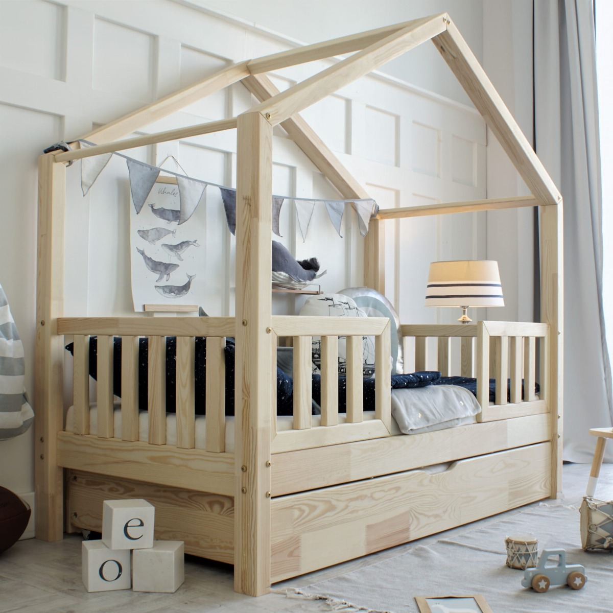 Luloo Duo Plus Natúr Házikó Gyerekágy Pótággyal (90x190 cm)